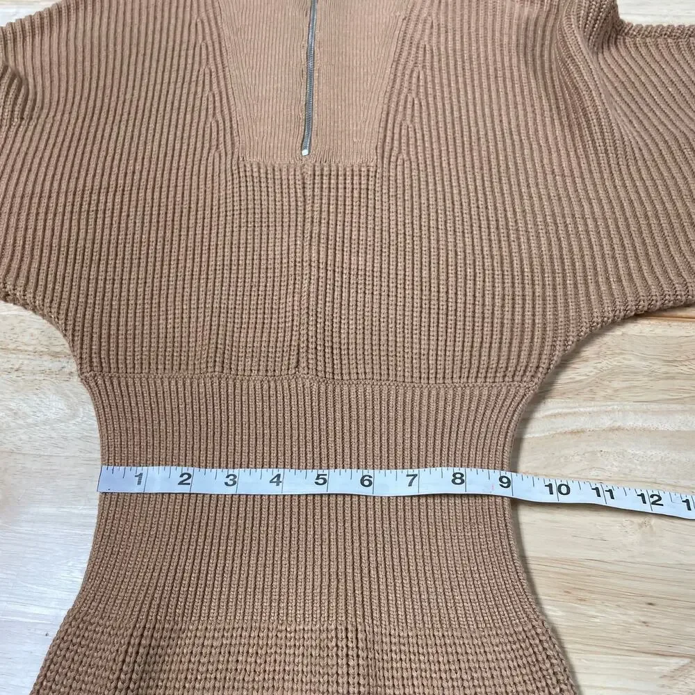 Staud Kirby Ribbed Knit Fitted Sweater Dress Size S Camel Brown Long Sleeve - Picture 10 of 13